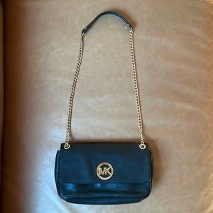 MICHAEL KORS Black Leather Flap Double Chain Shoulder Hand Bag (Small)